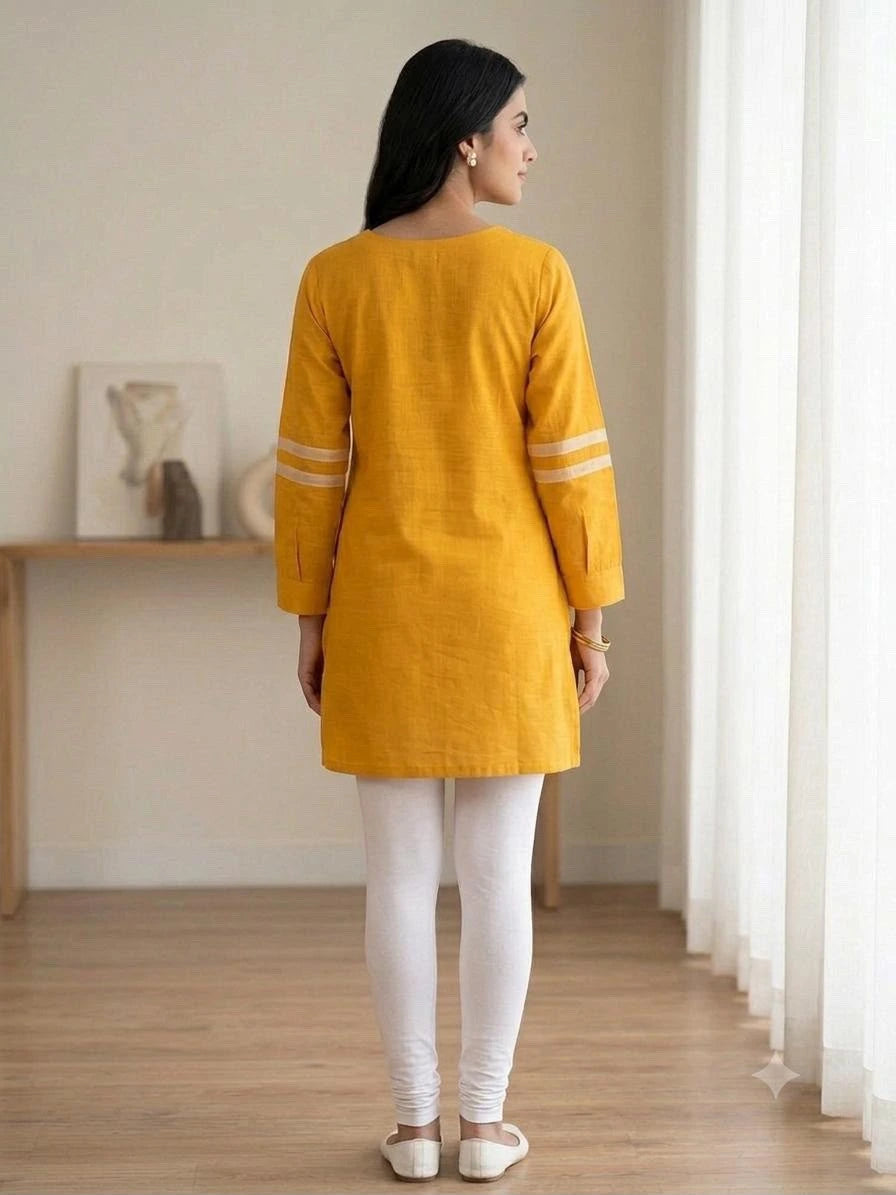 Vibrant Yellow Floral Embroidered Kurti Set