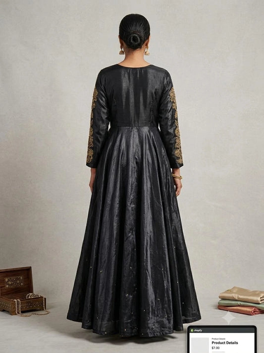 Black Embroidered Anarkali Dress