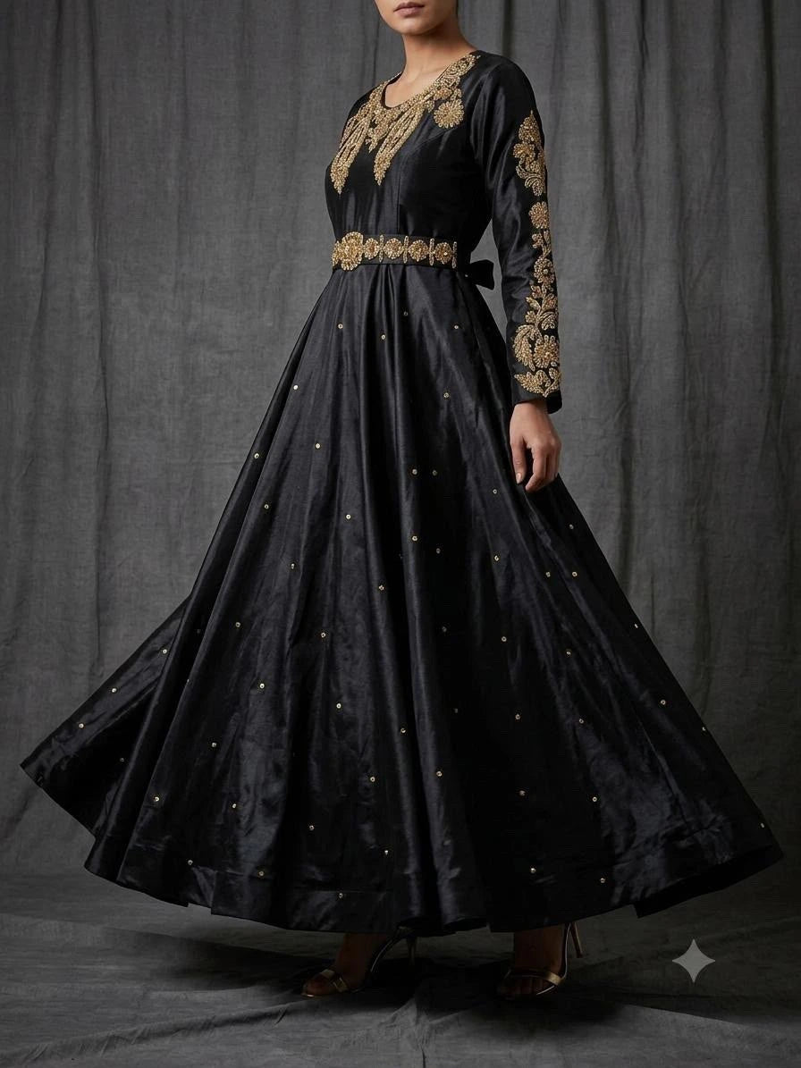 Black Embroidered Anarkali Dress