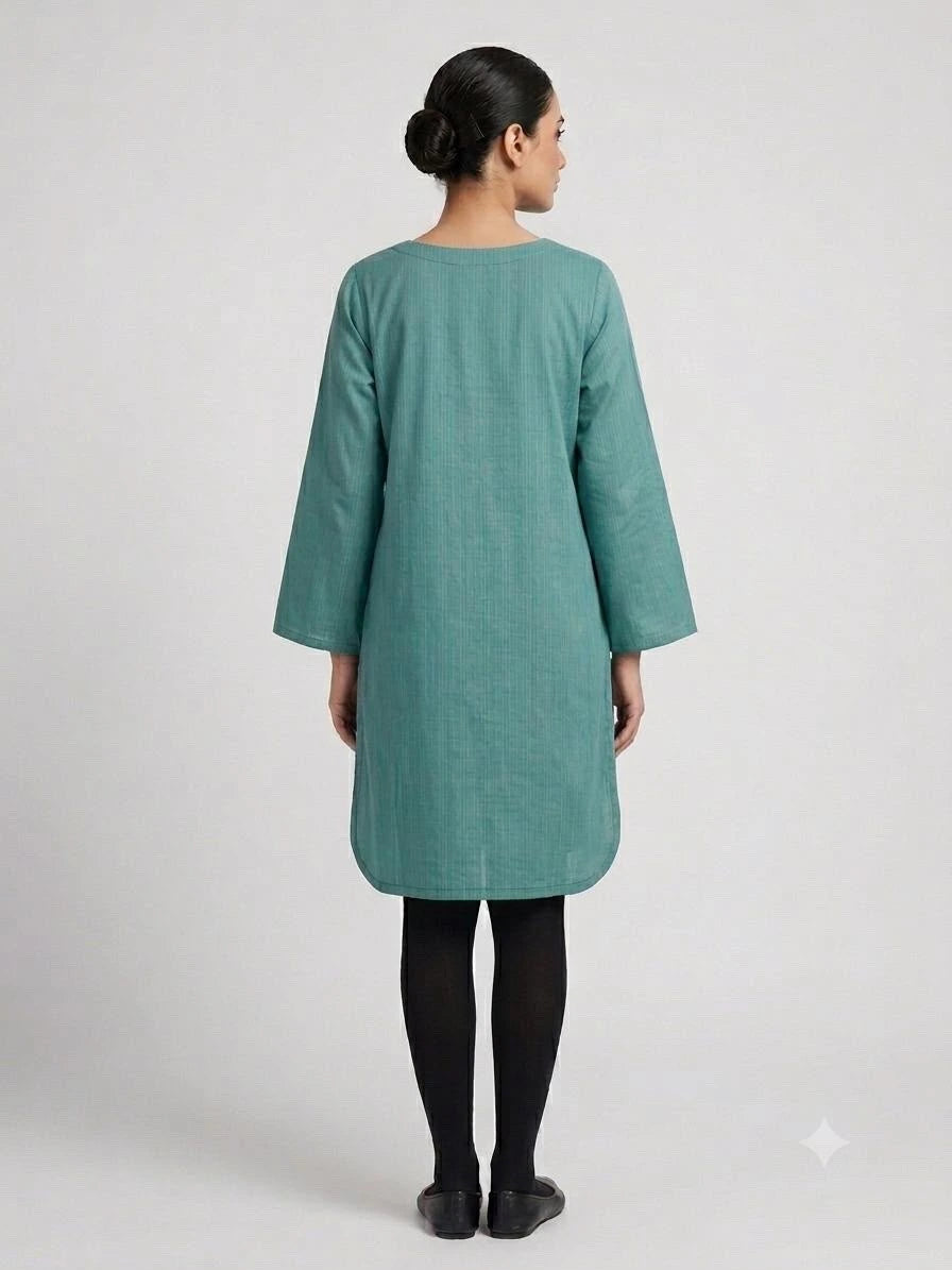 Teal Green Bicycle & Kite Embroidered Kurti Set
