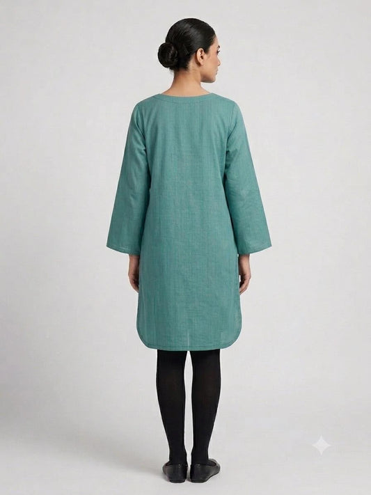 Teal Green Bicycle & Kite Embroidered Kurti Set