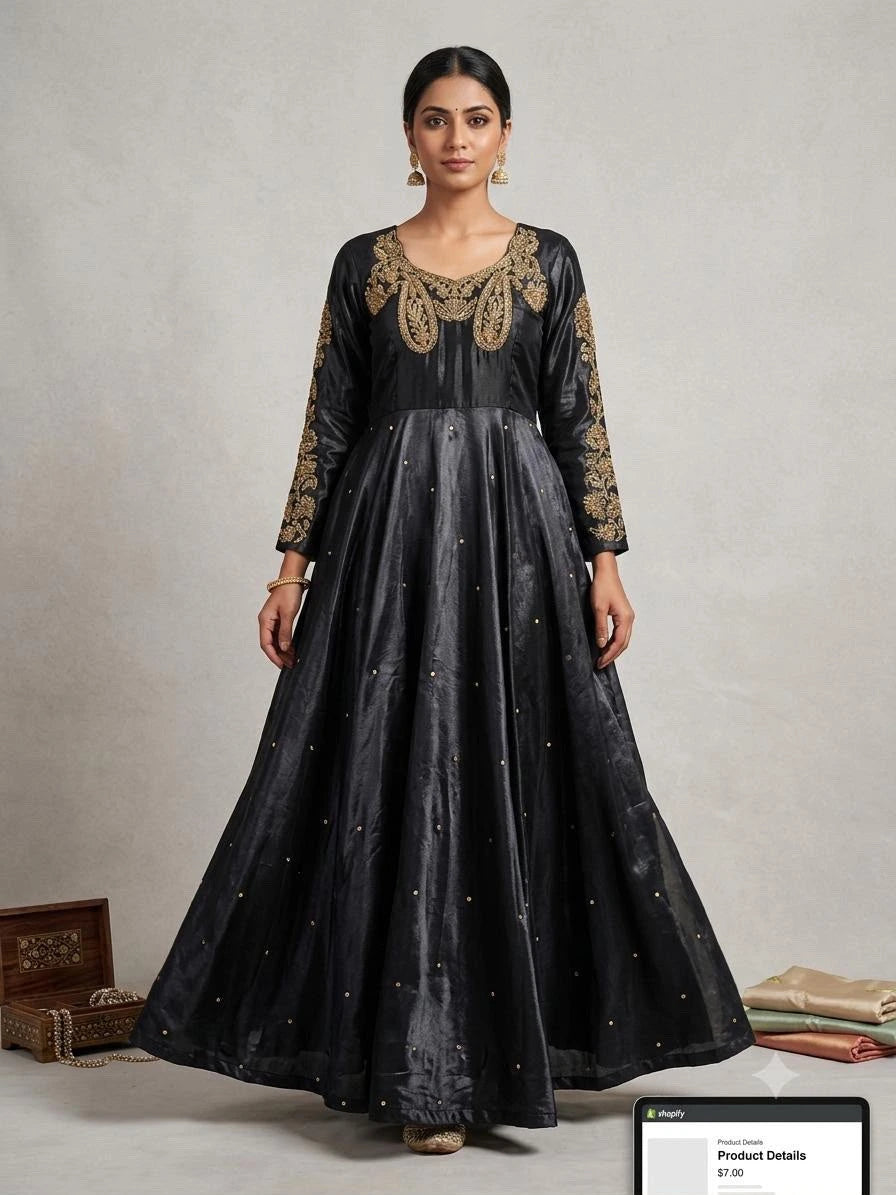 Black Embroidered Anarkali Dress