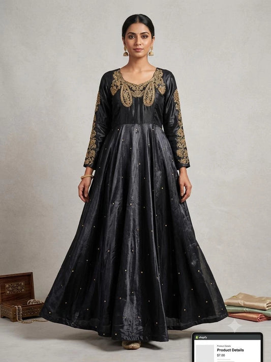 Black Embroidered Anarkali Dress